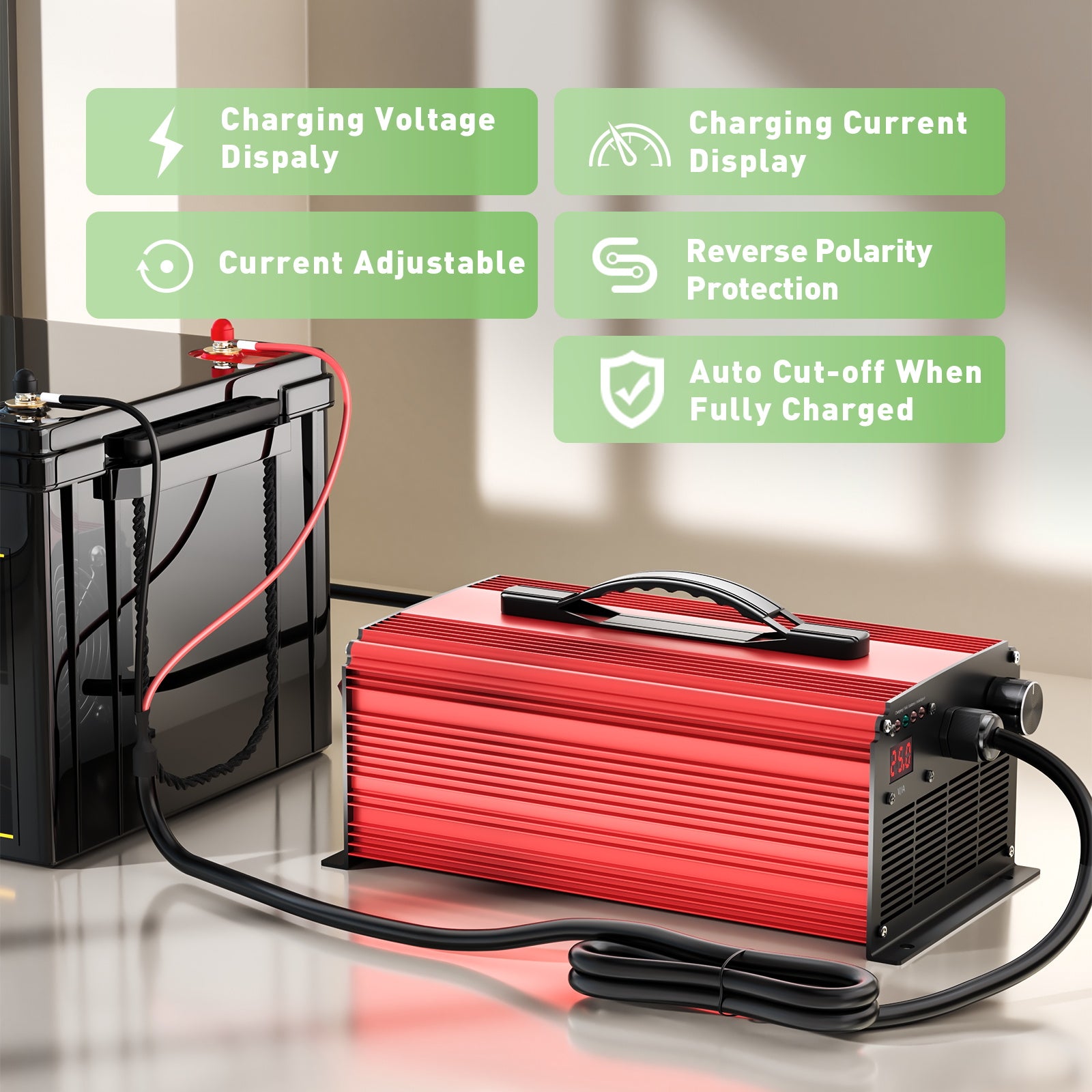 Noeifevo 73V 25A LiFePO4-batterioplader til 64V (60V) 20S LiFePO4-litiumbatteri, til RVS-båd-golfvogn-hjemmeenergilagringssystemer