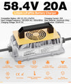NOEIFEVO 58.4V 20A Lithium Lifepo4 batterioplader til 48V (51.2V)16S batteri, vandtæt, 0 V BMS aktivering, automatisk nedlukning med fuld beskyttelse
