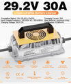 Noeifevo 29.2V 30A LiFePO4 batterijlader voor 24V 25.6V lithium-ionbatterij, waterdicht, 0V BMS-activering, automatische uitschakeling
