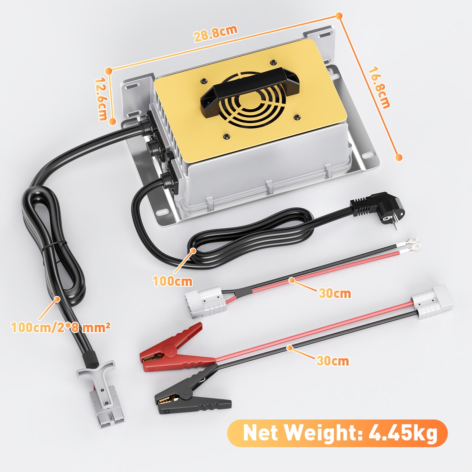 NOEIFEVO 29.2V 50A snellader voor 24V 25.6V lithium LiFePO4-accu, waterdicht, 0V BMS-activering