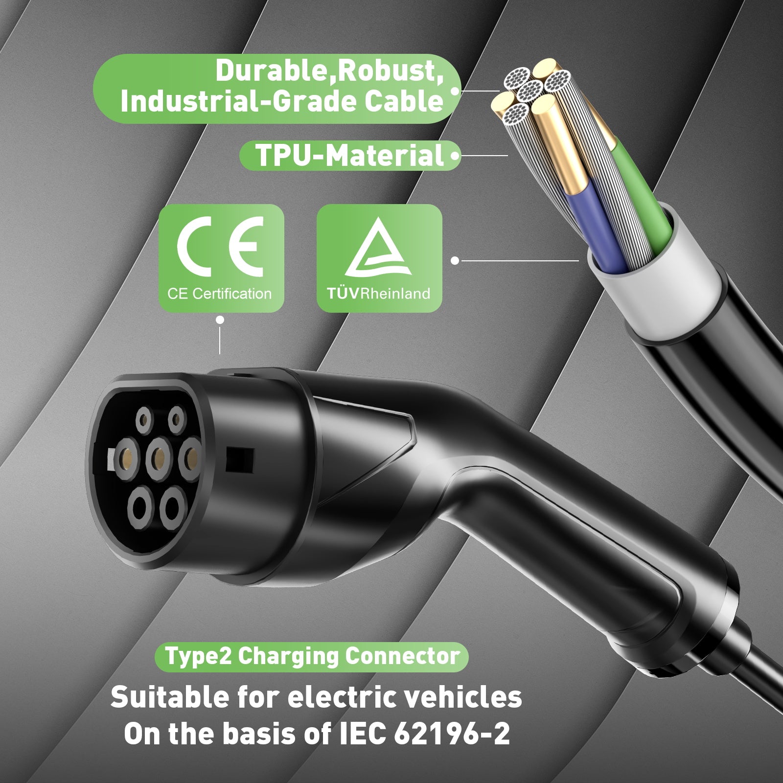 NOEIFEVO Type 2 3,5 kW EV-lader, mobil EV-ladekabel med Schuko, 5M/10M ladekabel, regntett, utendørs bruk