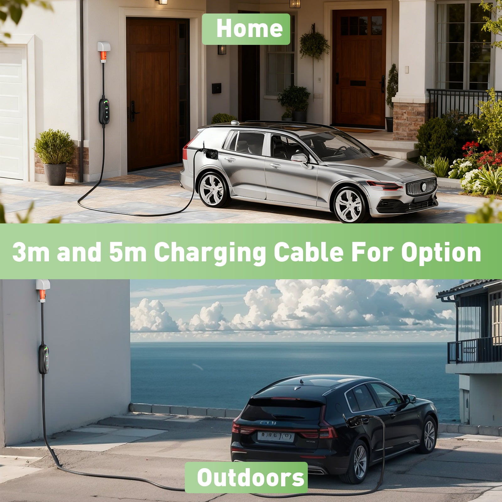 NOEIFEVO Typ2 Mobile Wallbox/Ladestation 11 kW 3-Phasen, 6-16 A Einstellbarer Ladestrom, 1-10 Stunden Verzögerungs-Ladung, CEE 16A auf Typ2 Tragbarer EV-Ladegerät , Für alle Typ2 EV & PHEV