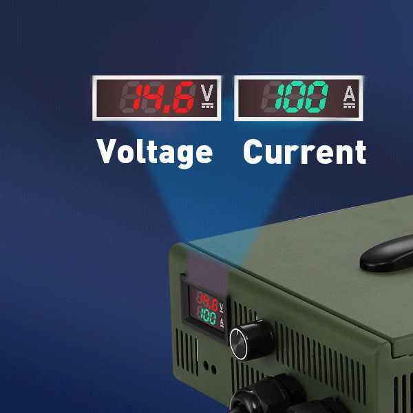 NOEIFEVO 12V 10A-100A Lithium LiFePO4 batterilader, ladespenning 14,6V, LCD-skjerm, strømjusterbar, vifte