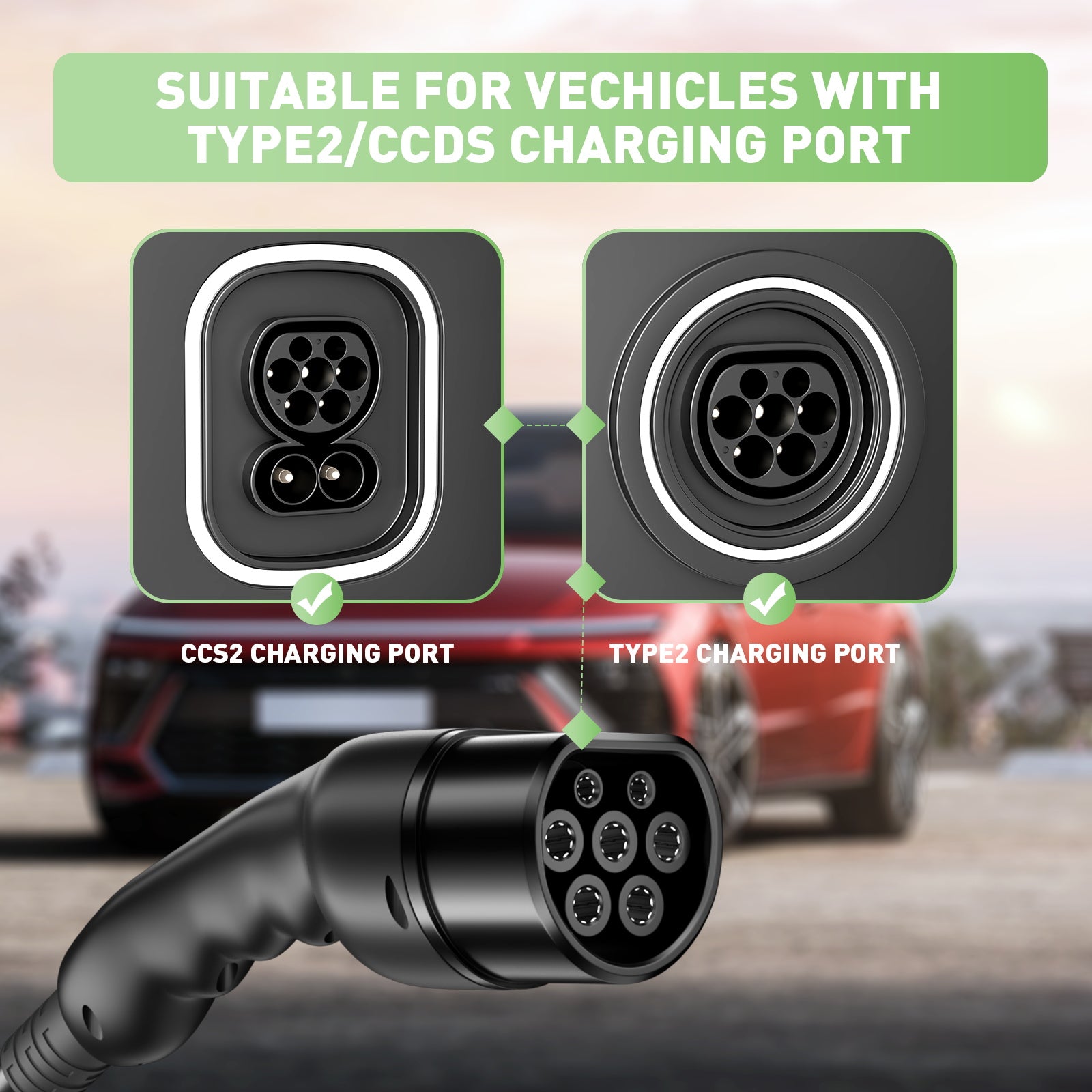 NOEIFEVO Typ2 Mobile Wallbox/Ladestation 11 kW 3-Phasen, 6-16 A Einstellbarer Ladestrom, 1-10 Stunden Verzögerungs-Ladung, CEE 16A auf Typ2 Tragbarer EV-Ladegerät , Für alle Typ2 EV & PHEV