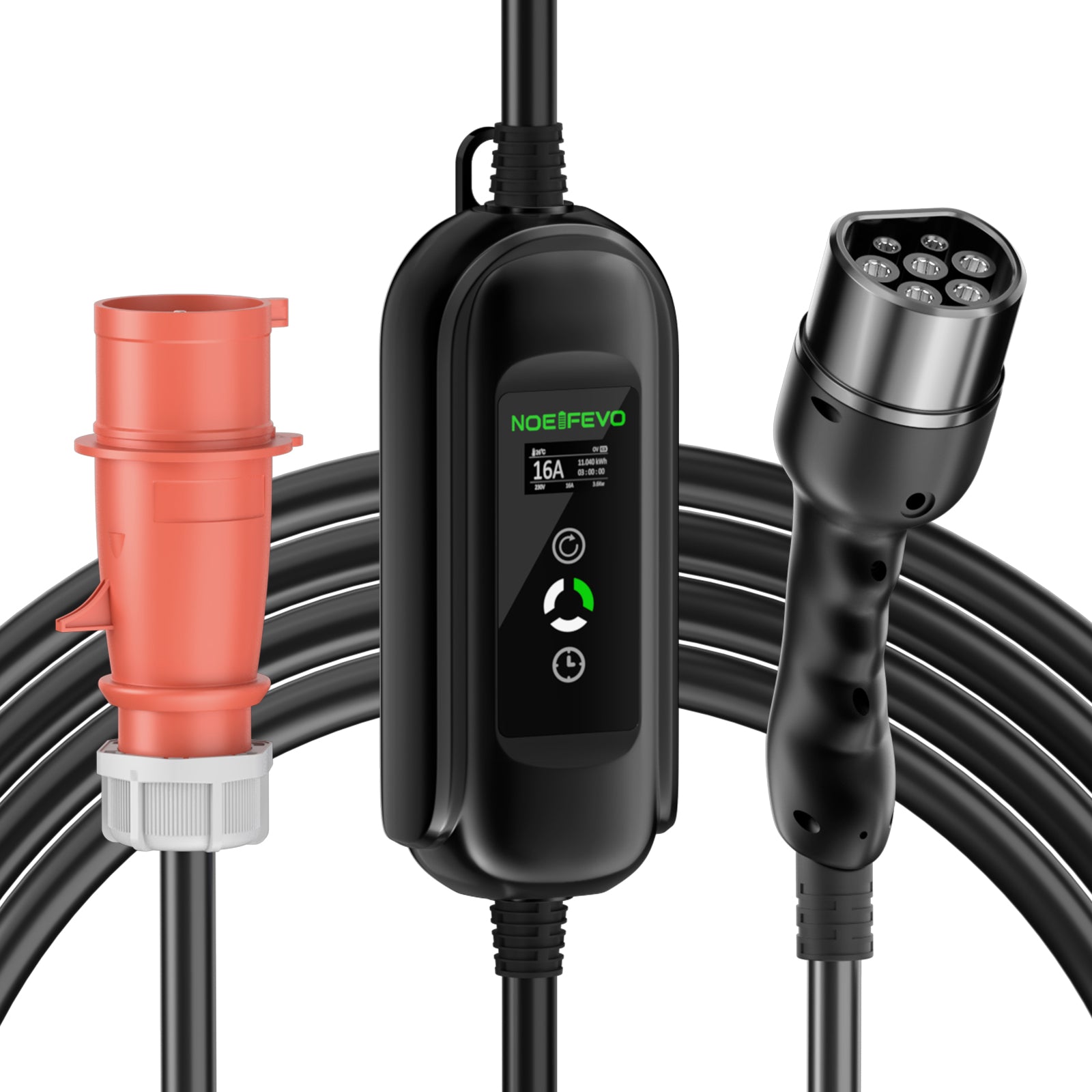Noeifevo Type 2 Mobil EV Wallbox, 11KW 3-fase CEE16A Justerbar Ladeeffekt EV-lader, 5m/10m/15m EV-ladekabel for Model Y/3, ID.3/4/5, MG4, EX30, e-up, e-tron, Zoe og andre EV-er.
