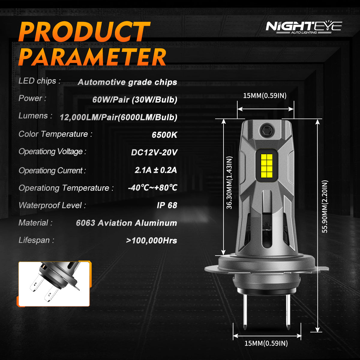 2 pezzi 60W 12000 Lumen Lampada Fari Auto, Lampada LED H7