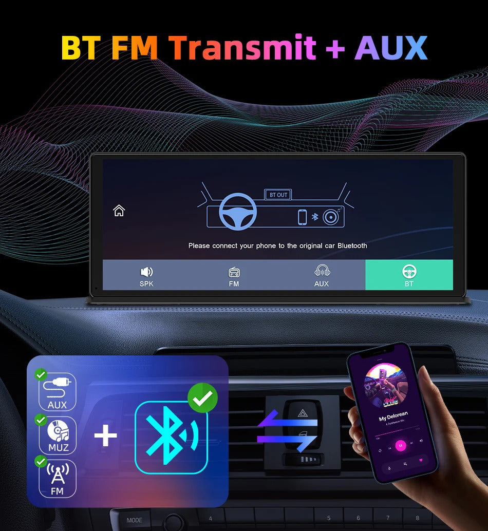 NOEIFEVO מסך קארפליי אלחוטי בגודל 11.3 אינץ' מעודכן לרכבים עם מצלמת רכב 4K ומצלמת רוורס 1080p, תומך בקארפליי אפל ו- Android Auto רדיו לרכב, ניווט GPS / Mirror Link / בקרת קול / FM / Bluetooth