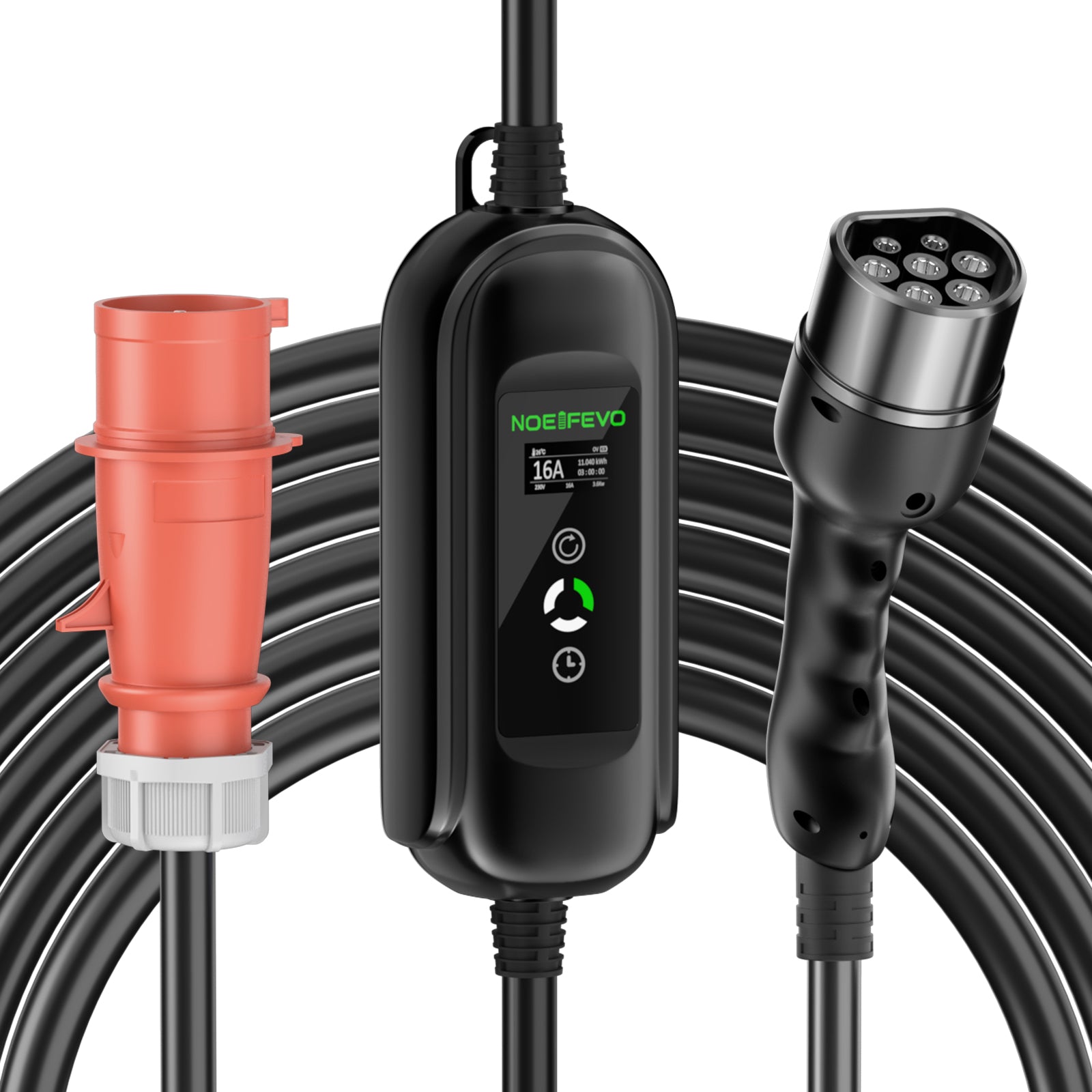 Noeifevo Type 2 Mobil EV Wallbox, 11KW 3-fase CEE16A Justerbar Ladeeffekt EV-lader, 5m/10m/15m EV-ladekabel for Model Y/3, ID.3/4/5, MG4, EX30, e-up, e-tron, Zoe og andre EV-er.
