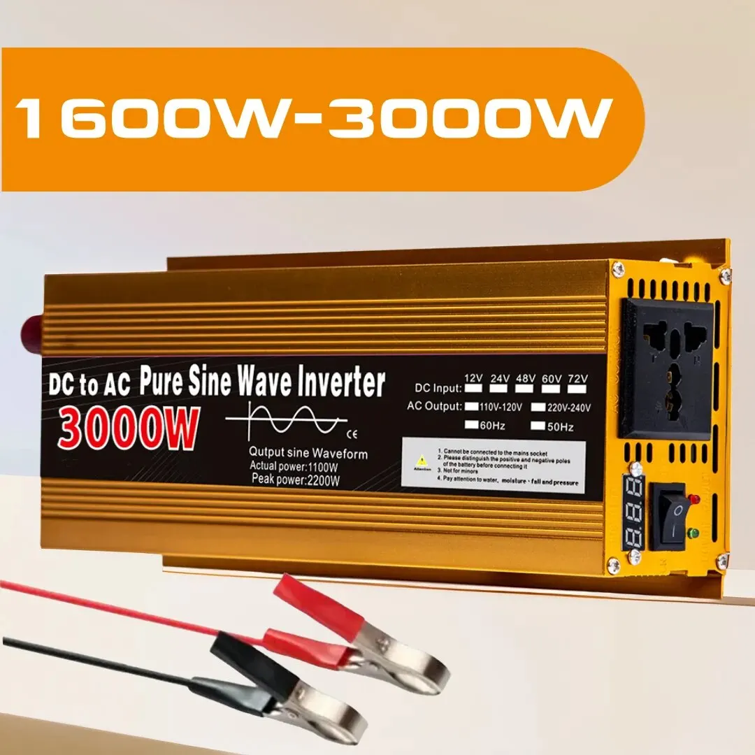 Inverter 12V to 220V, Pure Sine Wave, 1600W 2200W 3000W, Power Inverter, EU Socket with LED Display