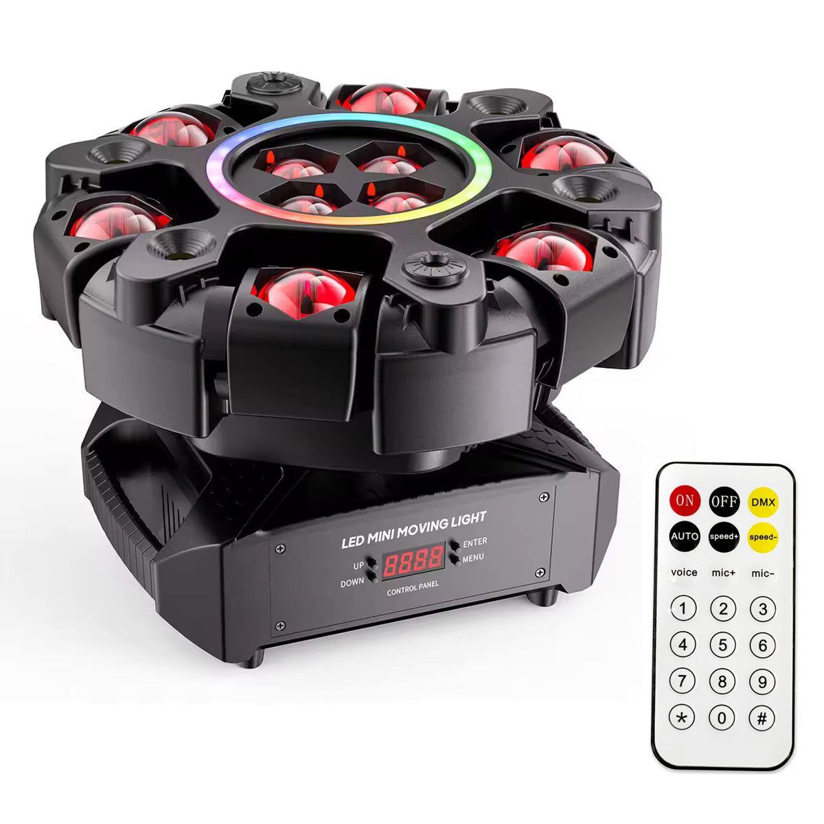 150W 6-armet RGBW beam moving head med halo-effekt, scenelys, DMX512 bikakestråle-stroboskop-effekt, egnet for DJ-fester, bursdagsfeiringer, profesjonell scenebelysning, bar- og KTV-belysning