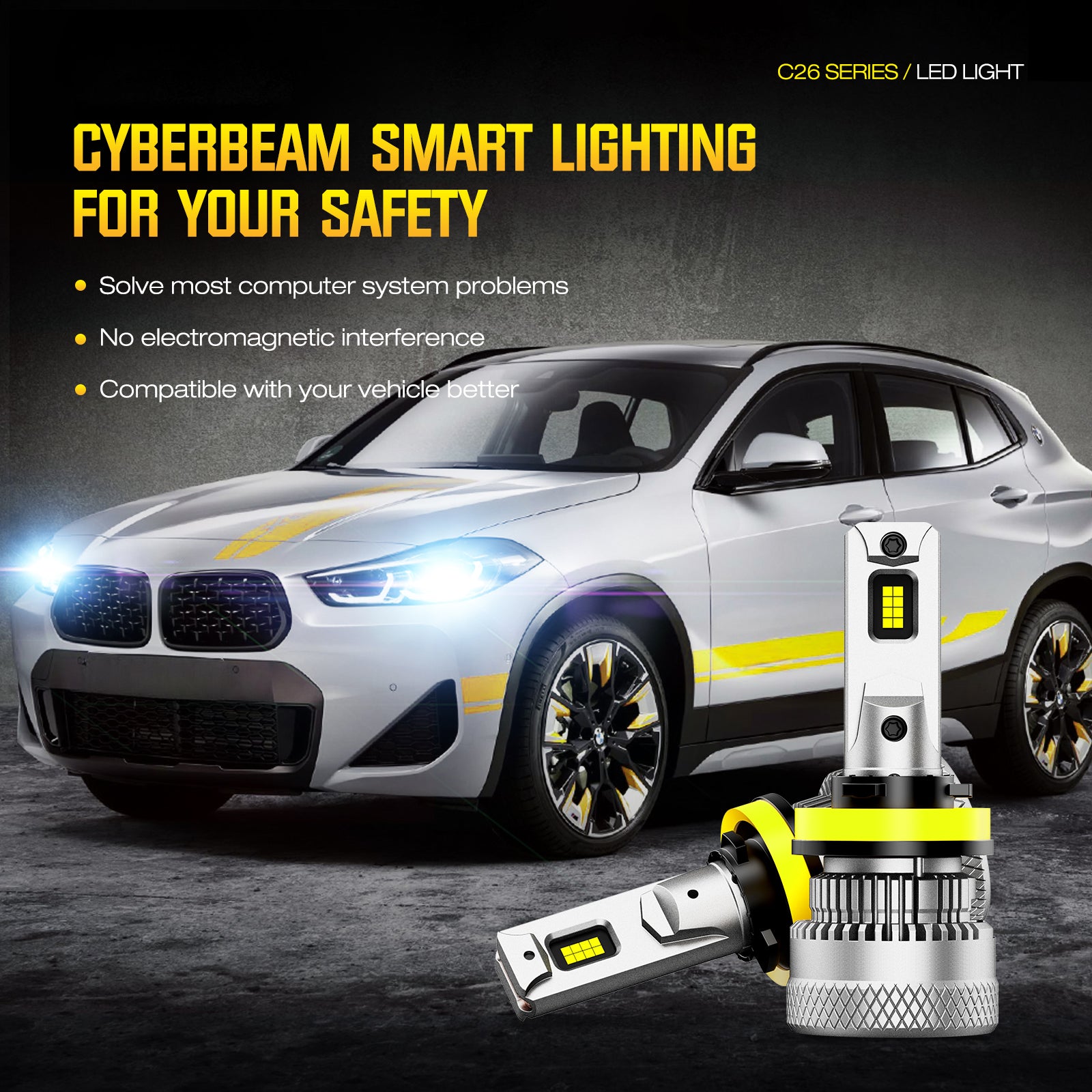 NOEIFEVO H11 נורת פנס לרכב, 40,000 לומן, 200W, 6500K לבן, עמידה במים IP68, אורך חיים של 100,000 שעות, אורות נמוכים וגבוהים