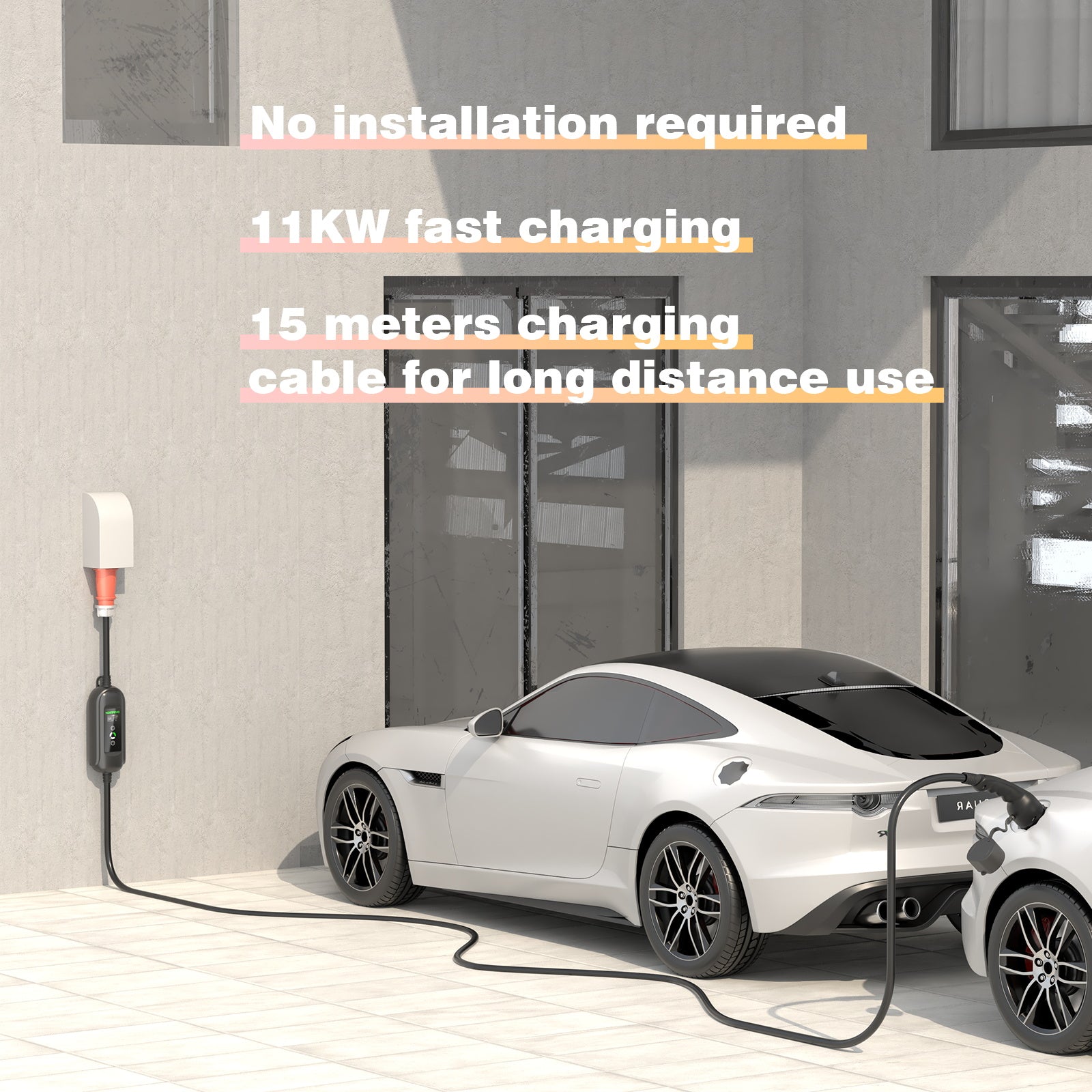 Noeifevo 11KW bilbatterilader, Type2 til CEE16A EV-lader med husholdningsadapter, 5m/10/15m