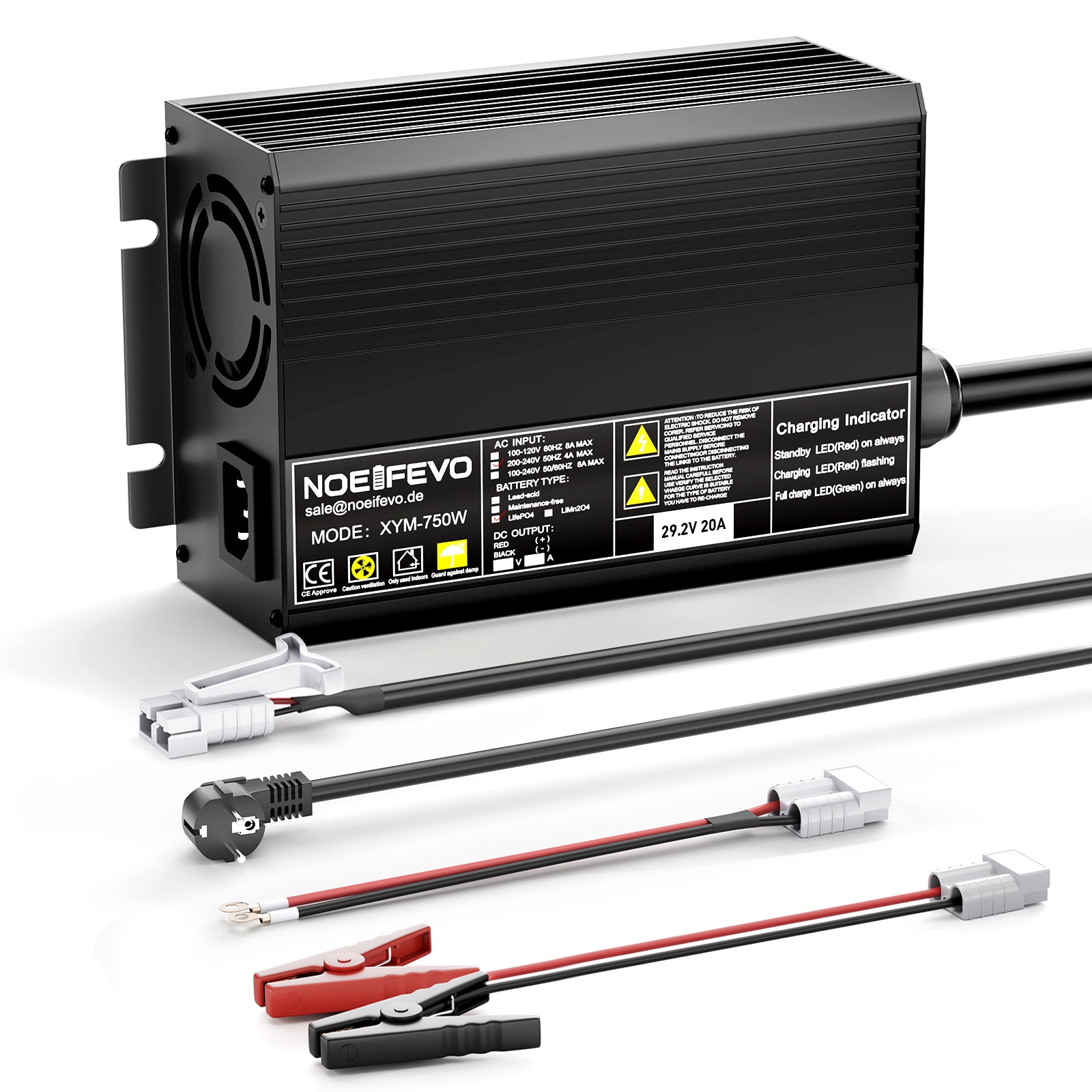 Noeifevo 29.2V 20A LiFePO4 Battery Charger for 24V 25.6V LiFePO4 Battery