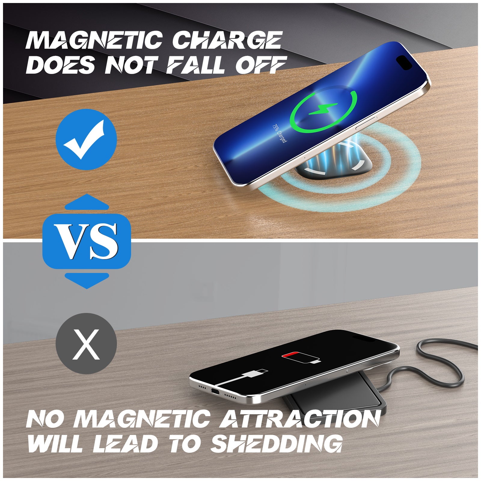 NOEIFEVO Magnetická neviditelná bezdrátová nabíječka, 30 mm podložka na stůl, nábytek stůl noční stolek desktop nabíjecí stanice pro iPhone 15/14/13/12/11/Samsung/LG/Google