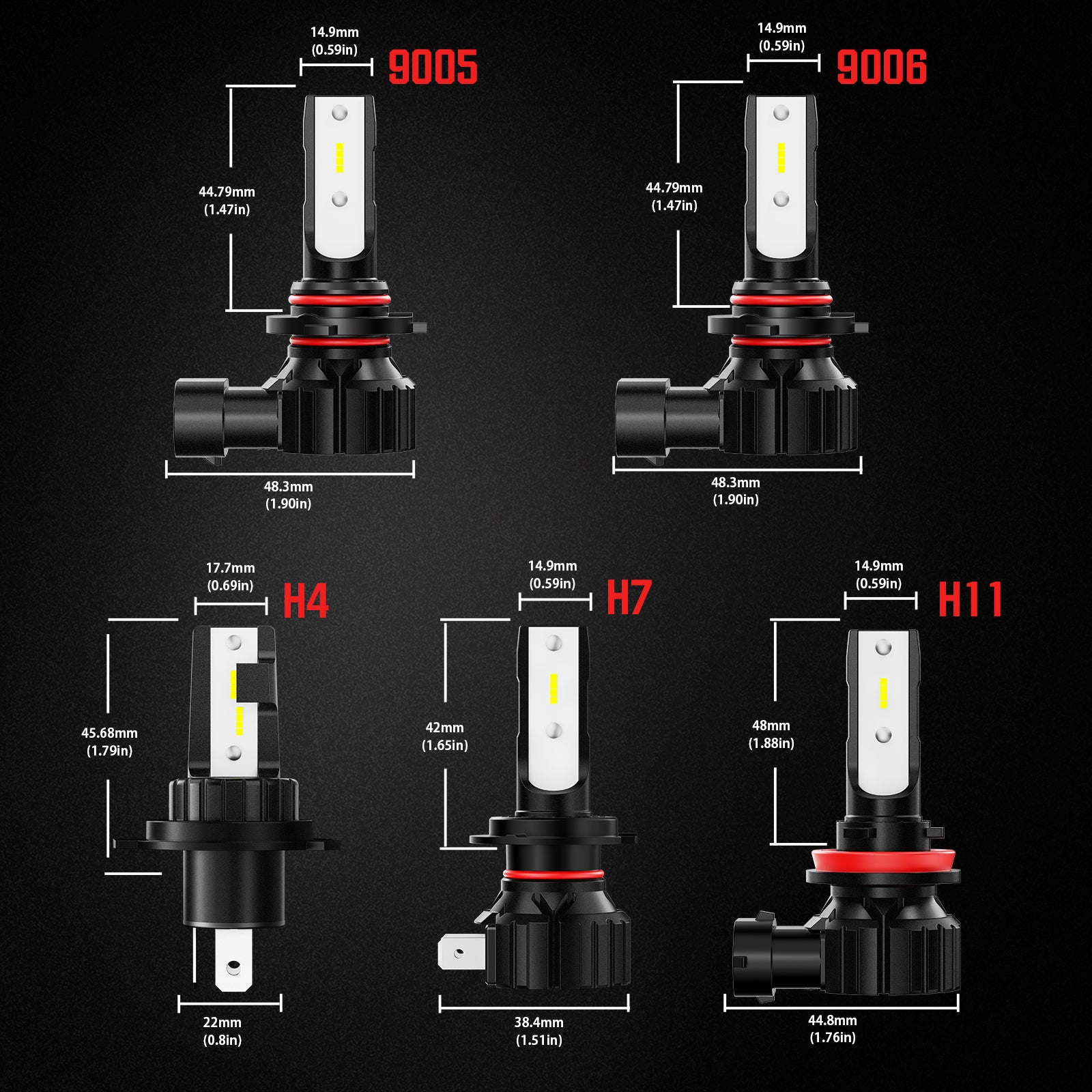 NOEIFEVO H7 H11 H4 9005 9006 Bil Hovedlykt Pære, 50W 10000 Lumen, 6500K Hvit, 50 000 Timer Levetid, Nærlys og Fjernlys