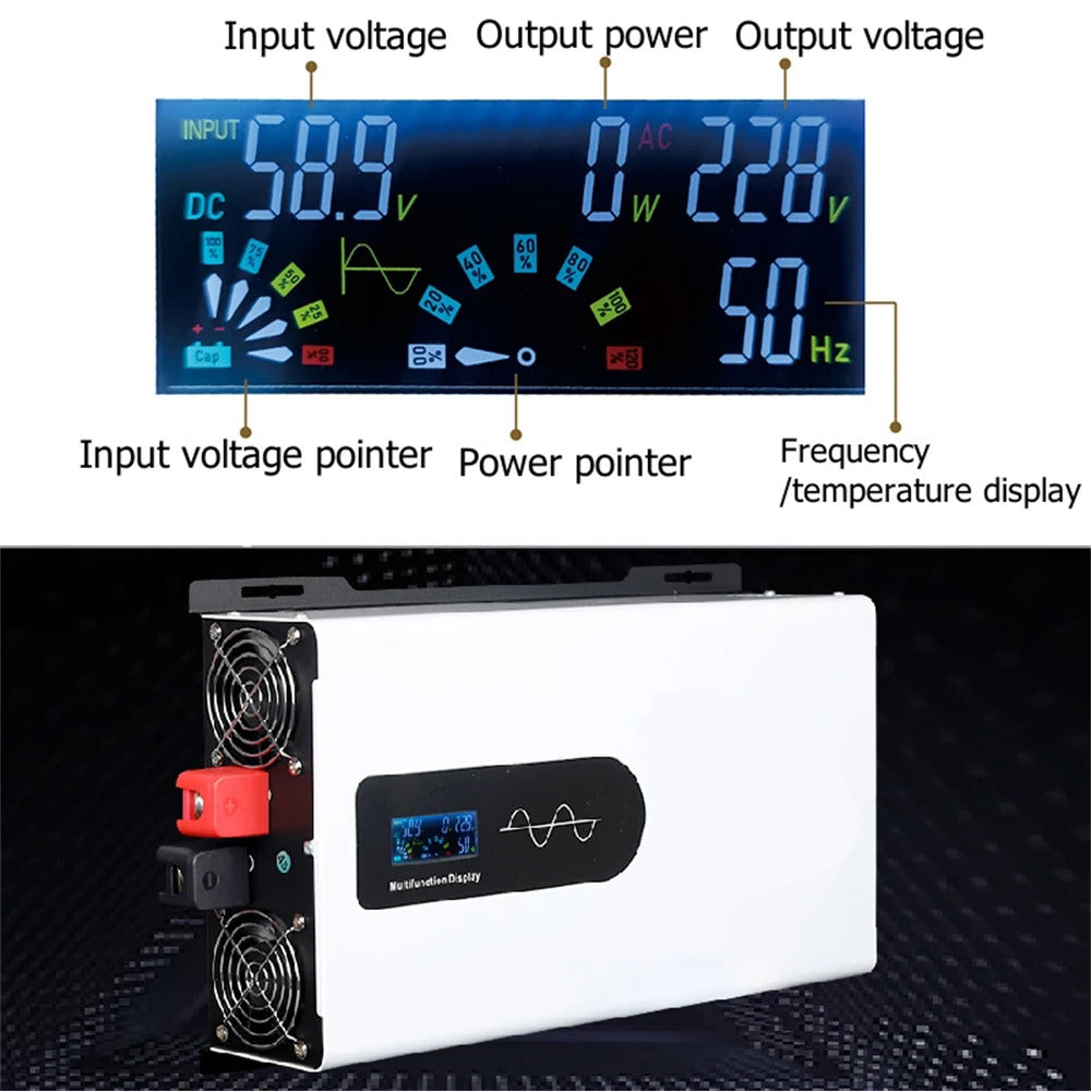 Inverter 12v til 230v Ren sinus, 5000W til 12000W DC AC inverter med EU-stikkontakter for bil, lastebil, camping og husholdningsapparater