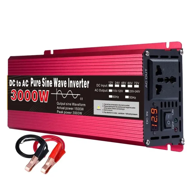 12V to 220V Power Inverter, 1000W-3000W DC-AC Converter with EU Plugs for Cars, Trucks, Camping & Household Appliances