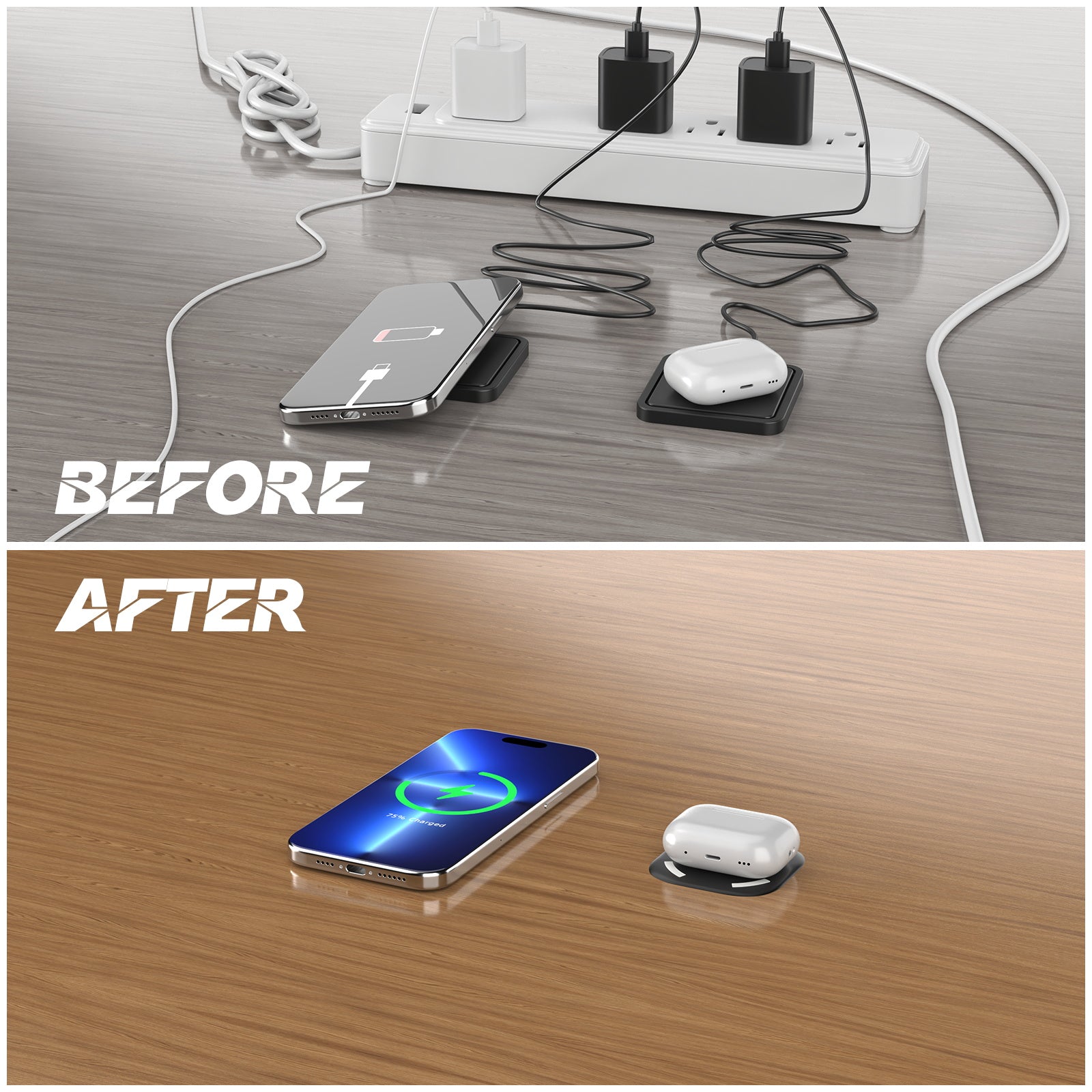 NOEIFEVO Magnetická neviditelná bezdrátová nabíječka, 30 mm podložka na stůl, nábytek stůl noční stolek desktop nabíjecí stanice pro iPhone 15/14/13/12/11/Samsung/LG/Google