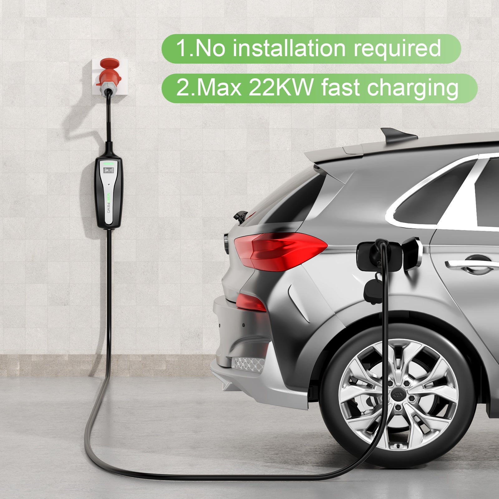 NOEIFEVO Mobile EV Wallbox 22kw 5m (1,84kW-22kW), Fungerer med alle Type2 E-Cars, Ultimate EV-lader for på farten
​