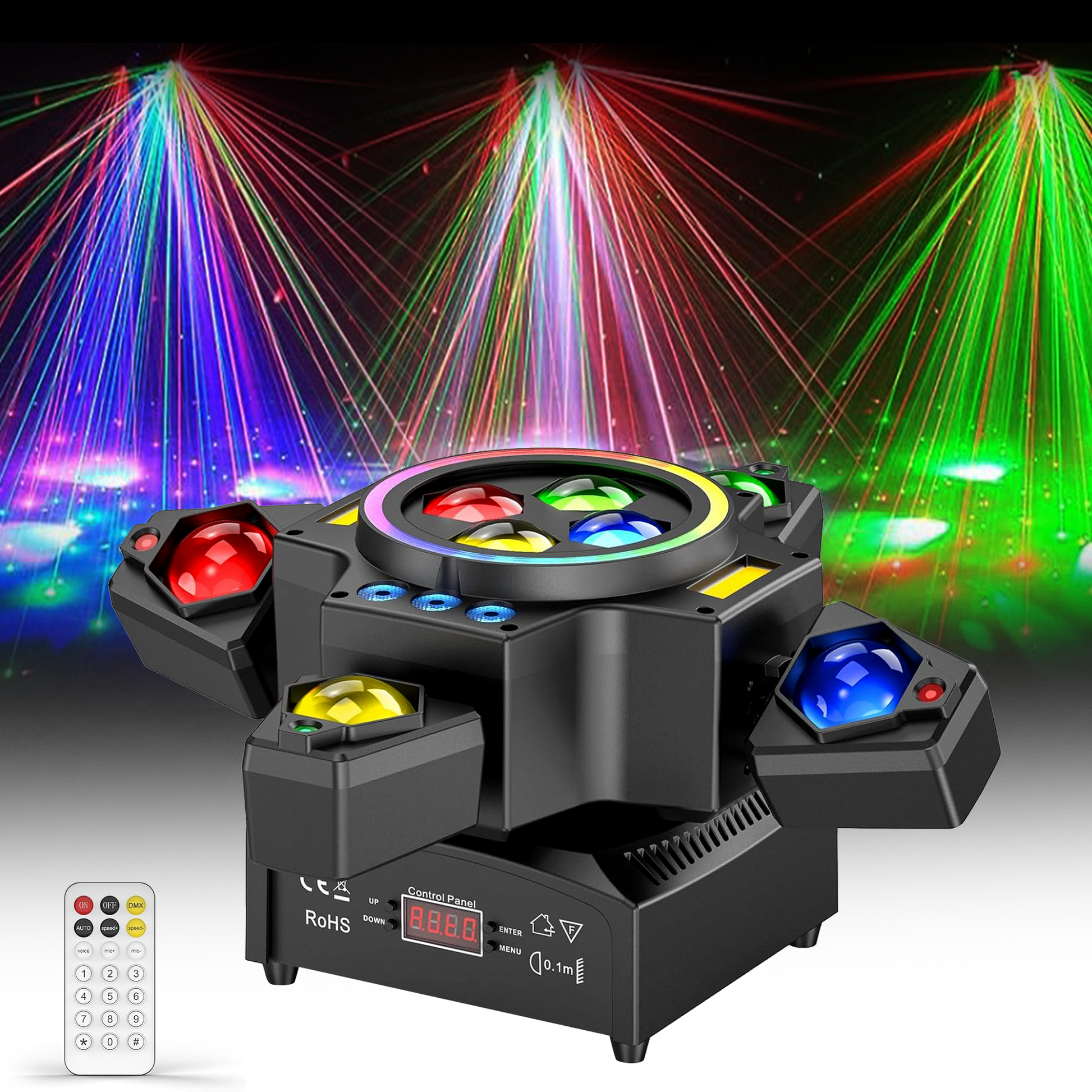 120W scenelys 4-i-1 RGBW moving head lyseffekt laserlys projektor partyslys med fjernkontroll for disco, DJ, bar, bursdagsfest