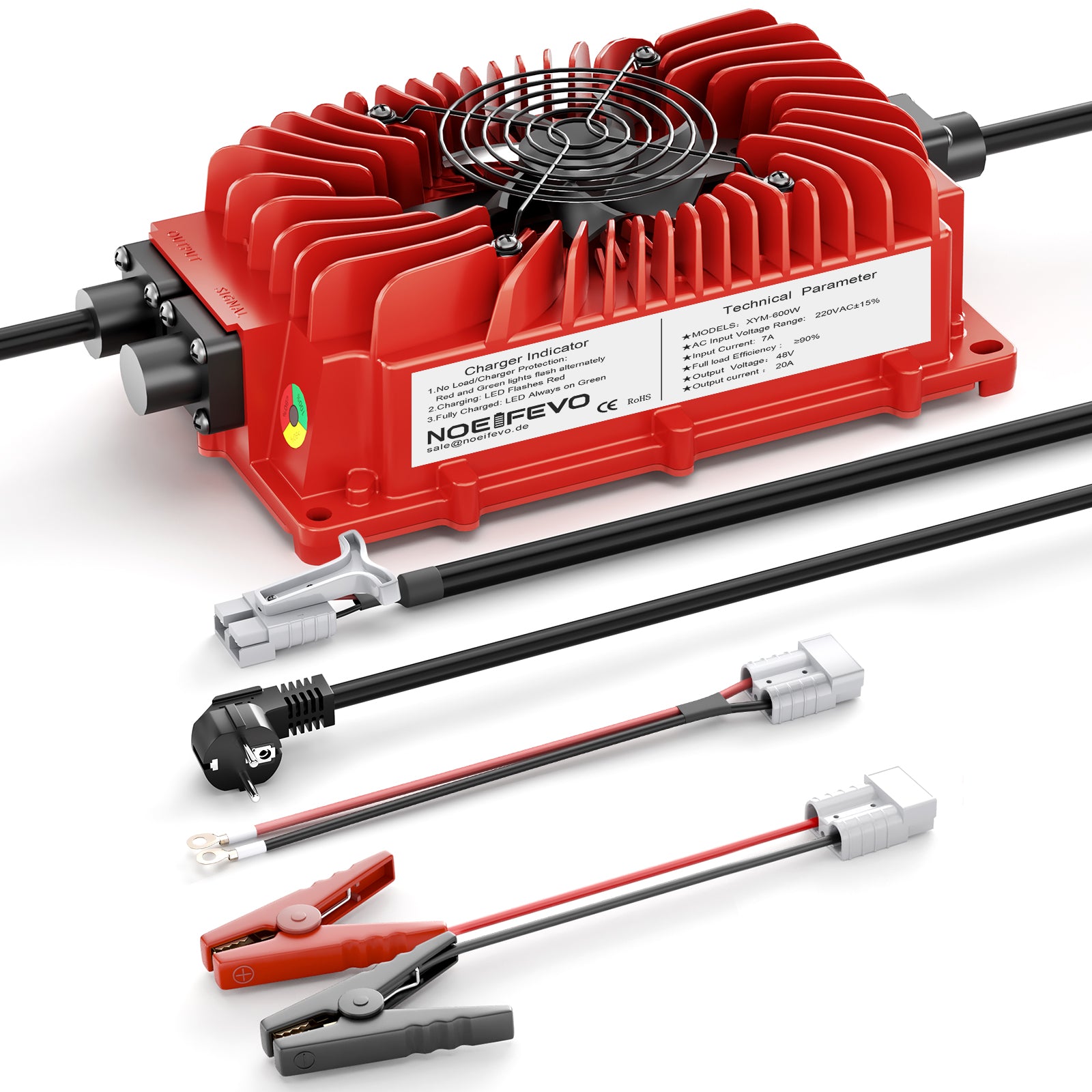 NOEIFEVO 48V 20A batterilader for blybatterier, AGM, gel, golfvogn batterilader