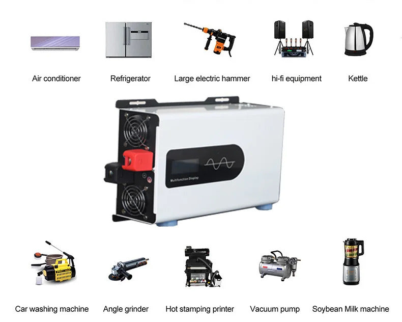 Inverter 12v til 230v Ren sinus, 5000W til 12000W DC AC inverter med EU-stikkontakter for bil, lastebil, camping og husholdningsapparater