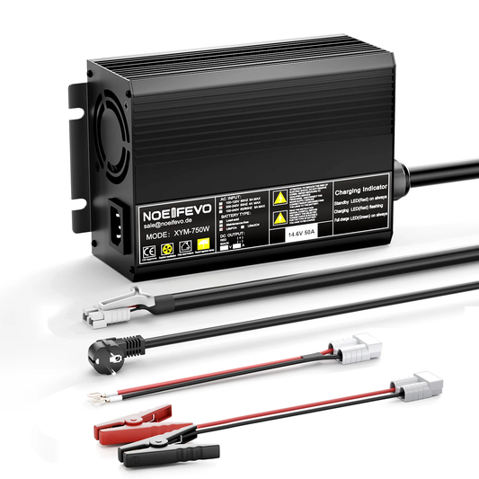 Noeifevo 14,6 V 50A LiFePO4 litio al batterie per rapido Caricabatterie per batterie LiFePO4 12 V (12,8 V), attivazione BMS 0 V, spegnimento automatico con protezione completa