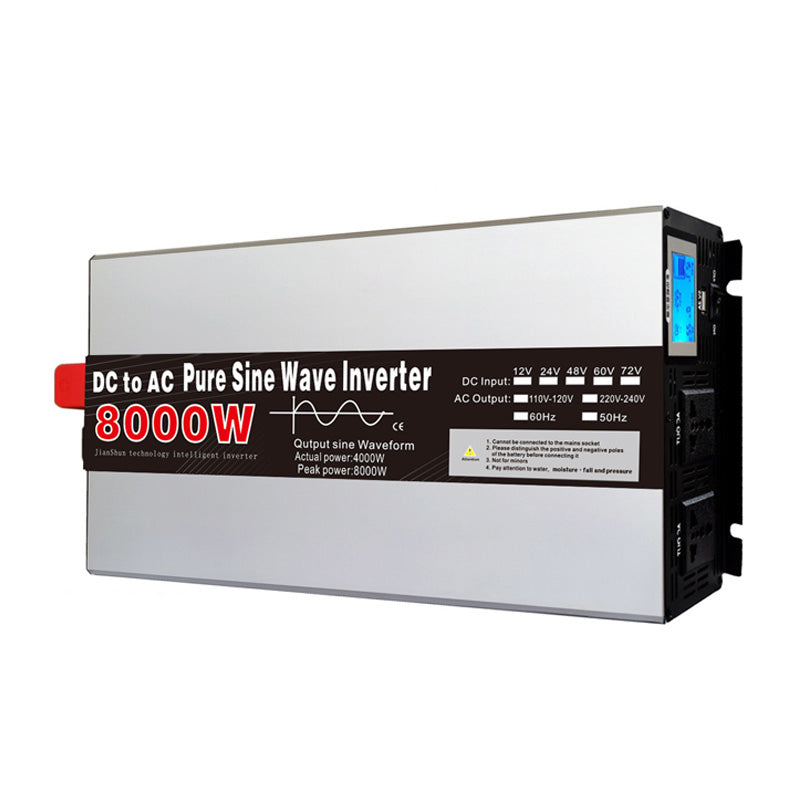 12V 24V 48V to 220V Pure Sine Wave Inverter, 6000W 8000W High-Power 50/60Hz Solar Inverter with LED & EU Socket
