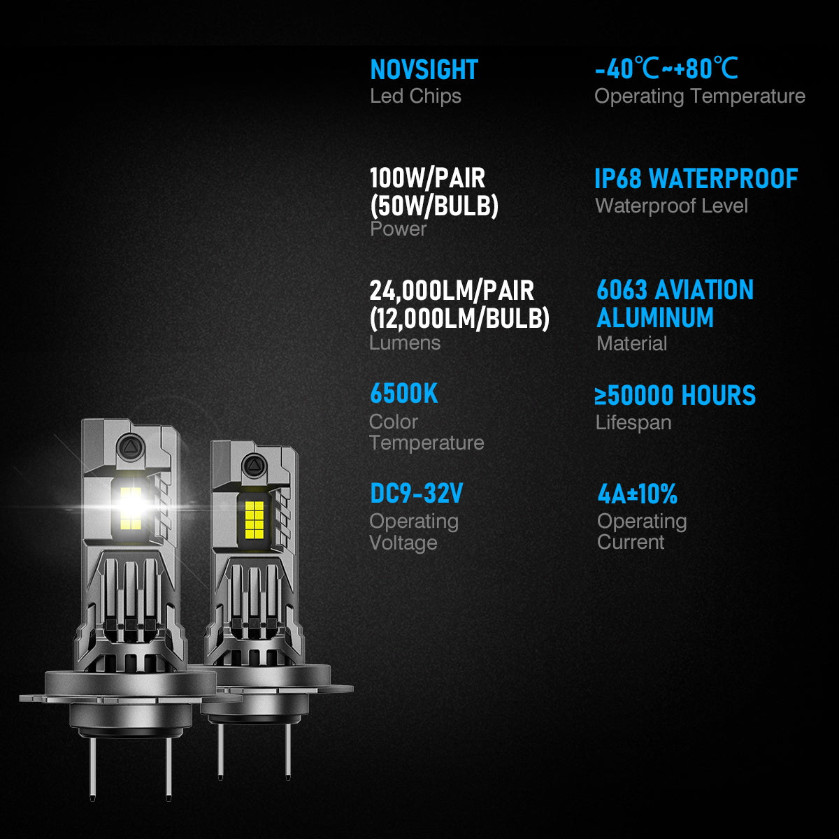 2 Pezzi 100W 24000 Lumen Lampadine Fari Auto, H7 H11 9005 9006 H4 Lampadine LED