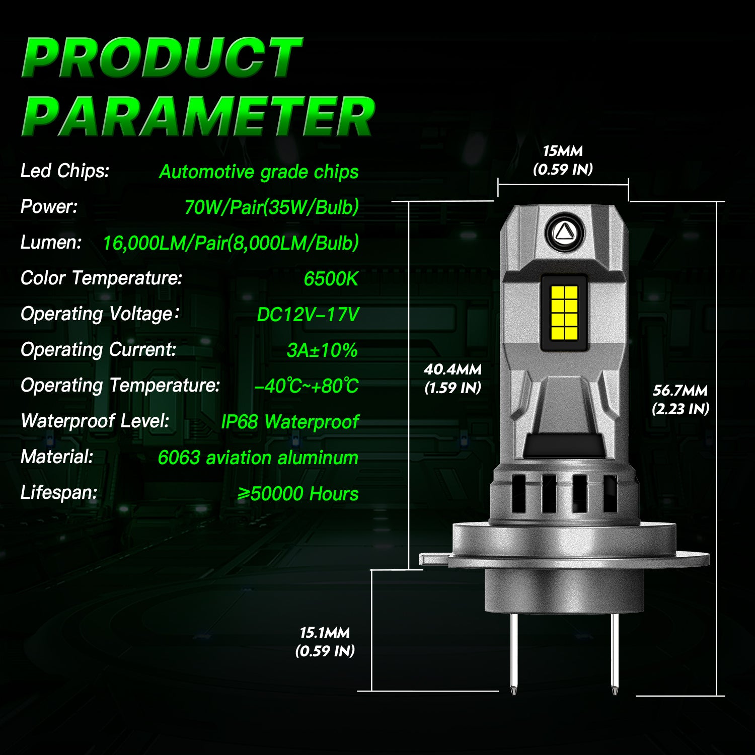 2 pezzi di lampada per fari auto da 72W 16000LM, lampada a LED H1 H3 H7 H11 9006 9005 880