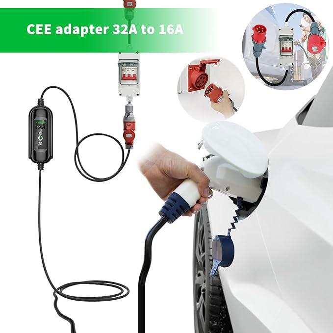 NOEIFEVO CEE Adapter 32A stik til 16A kobling med strømafbryder, 3-faset 400V 5-benet, 32A til 16A strømadapter med beskyttelse til el-opladere, industriel strømadapter