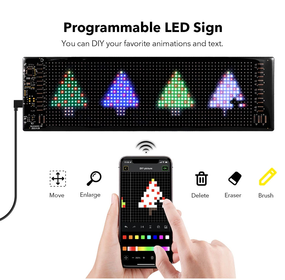 NOEIFEVO billys, LED-øyne for lastebiler, programmerbar LED-løpende tekstdisplay for biler og lastebiler, tekst, graffiti, unikt kjøretøyemblemlys