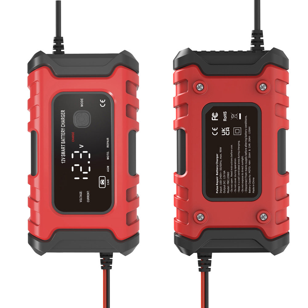 NOEIFEVO 6A Bilbatterilader, 12V Smart Fullautomatisk Bilbatterilader med Temperaturkompensasjon for Bil, Lastebil, Motorsykkel, Gressklipper, Båt og Marinebatterier