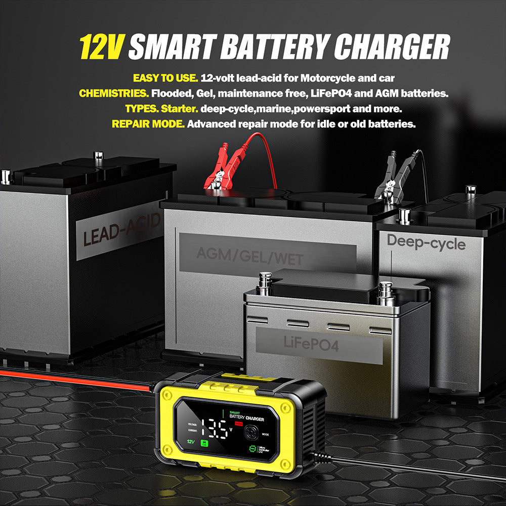 NOEIFEVO 7A Bilbatterilader, 12V Smart fullt automatisk bilbatterilader med temperaturkompensasjon for bil, lastebil, motorsykkel, gressklipper, båt og marinebatterier