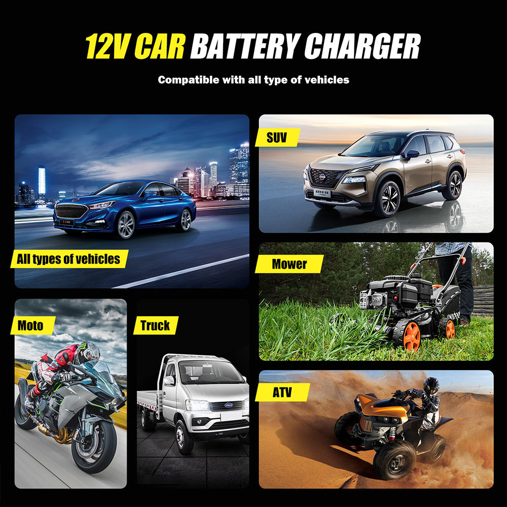 NOEIFEVO 7A Bilbatterilader, 12V Smart fullt automatisk bilbatterilader med temperaturkompensasjon for bil, lastebil, motorsykkel, gressklipper, båt og marinebatterier
