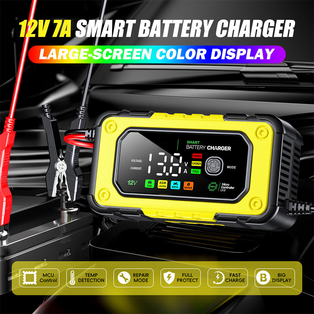 NOEIFEVO 7A Bilbatterilader, 12V Smart fullt automatisk bilbatterilader med temperaturkompensasjon for bil, lastebil, motorsykkel, gressklipper, båt og marinebatterier