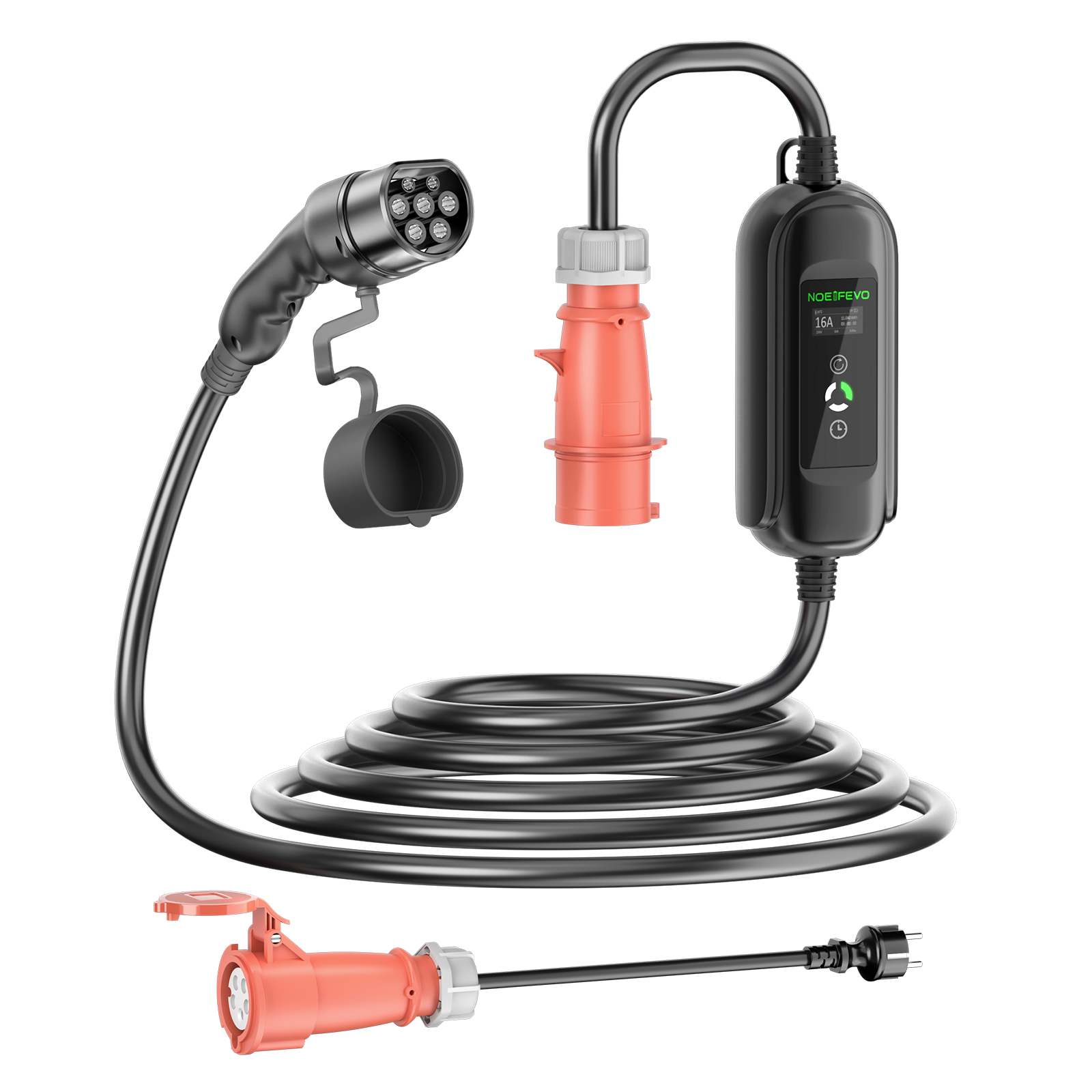 Noeifevo 11KW bilbatterilader, Type2 til CEE16A EV-lader med husholdningsadapter, 5m/10/15m