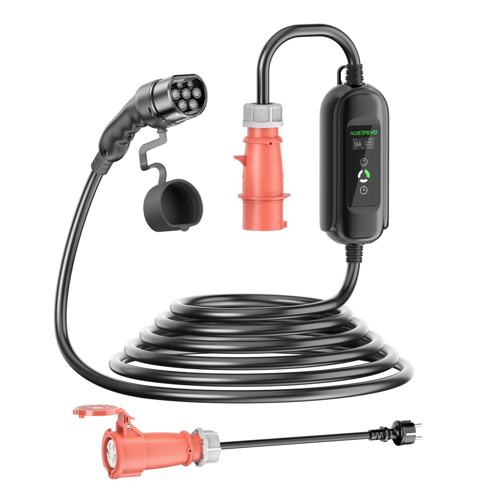 Noeifevo 11KW bilbatterilader, Type2 til CEE16A EV-lader med husholdningsadapter, 5m/10/15m