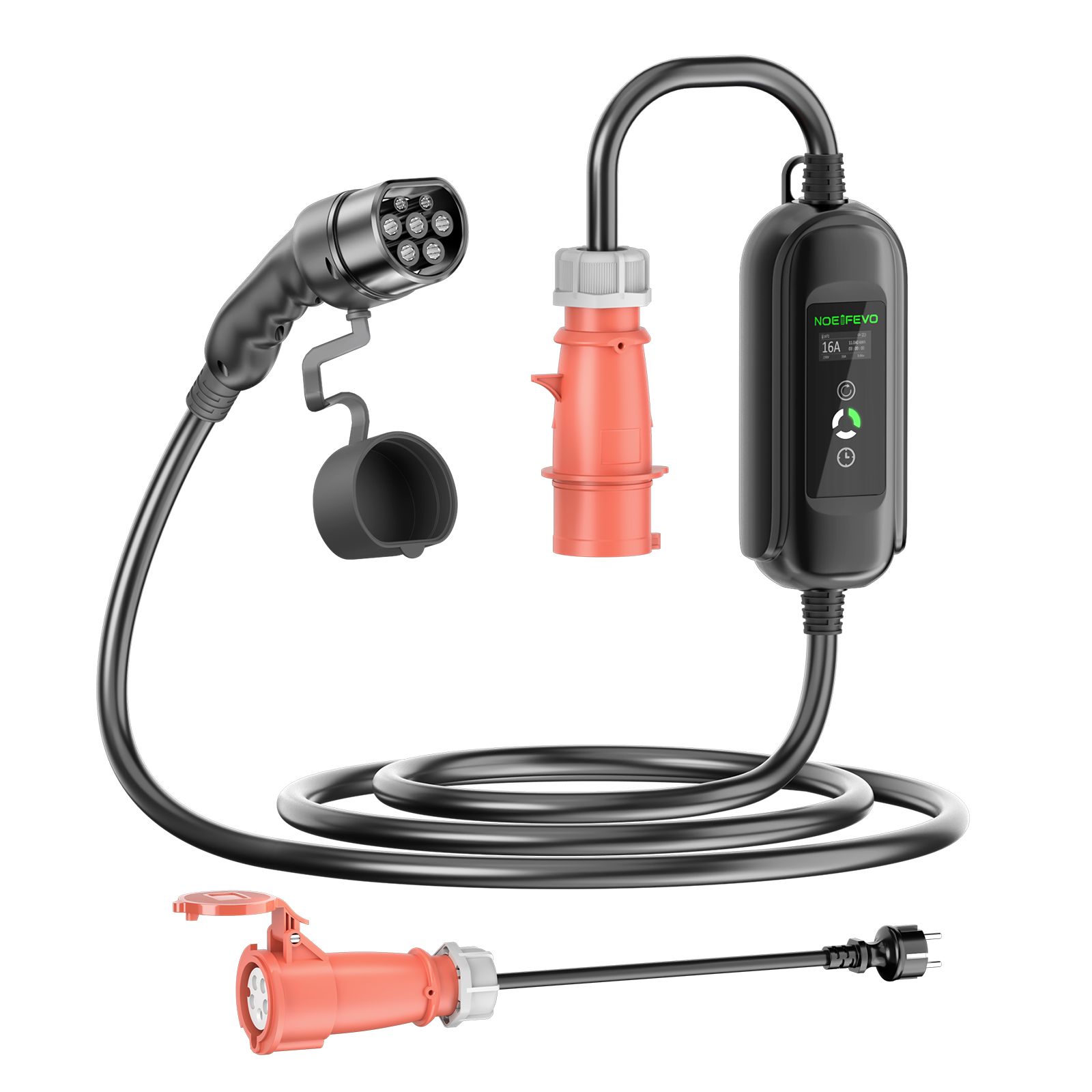 Noeifevo 11KW bilbatterilader, Type2 til CEE16A EV-lader med husholdningsadapter, 5m/10/15m