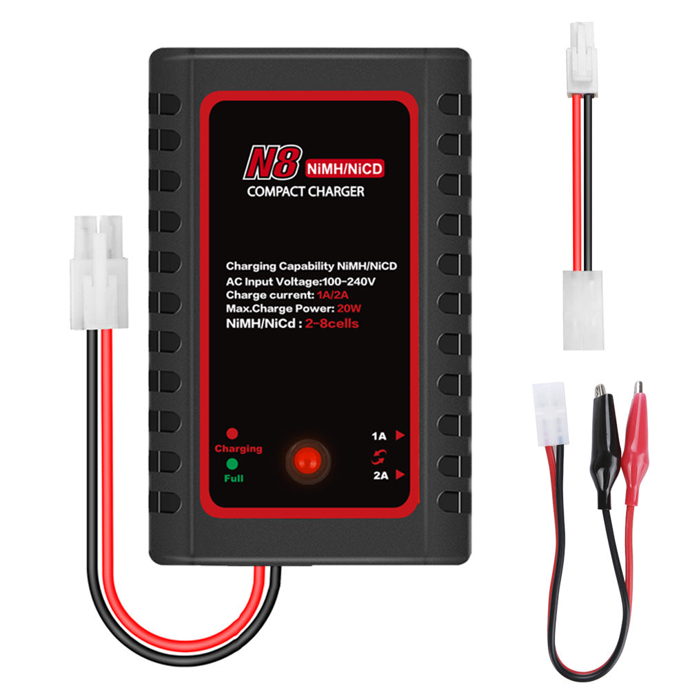 N8 Intelligent NiMH / NiCD Batterilader for 2-8s 2.4V 3.6V 4.8V 6V 7.2V 8.4V 9.6V Batterier til Airsoft, RC-Bil, Båt og Drone, med Standard / Mini Tamiya-tilkobling