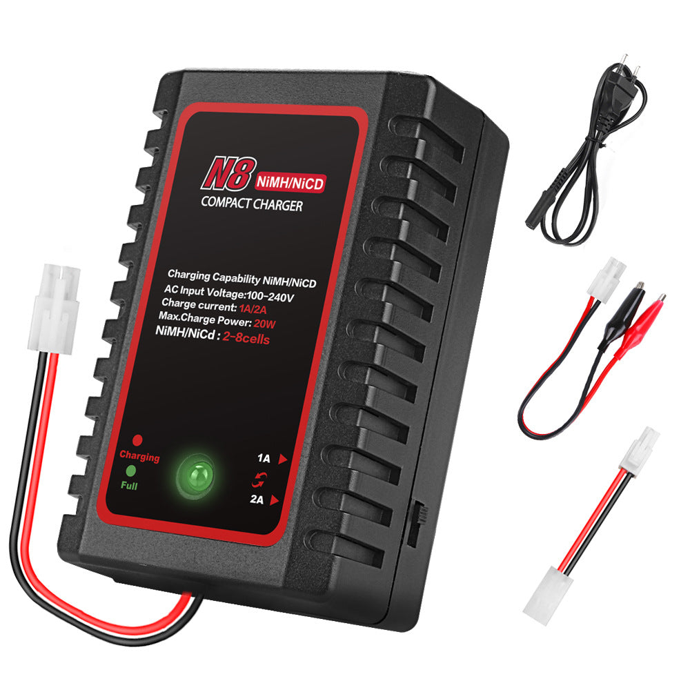 N8 Intelligent NiMH / NiCD Batterilader for 2-8s 2.4V 3.6V 4.8V 6V 7.2V 8.4V 9.6V Batterier til Airsoft, RC-Bil, Båt og Drone, med Standard / Mini Tamiya-tilkobling
