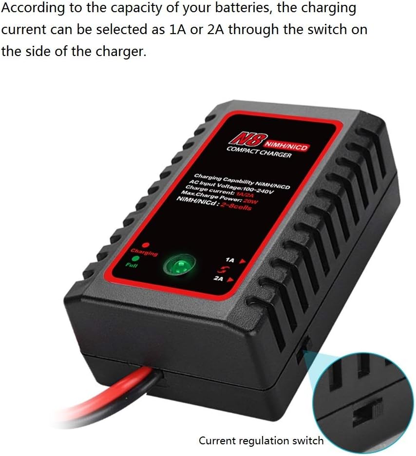 N8 Intelligent NiMH / NiCD Batterilader for 2-8s 2.4V 3.6V 4.8V 6V 7.2V 8.4V 9.6V Batterier til Airsoft, RC-Bil, Båt og Drone, med Standard / Mini Tamiya-tilkobling