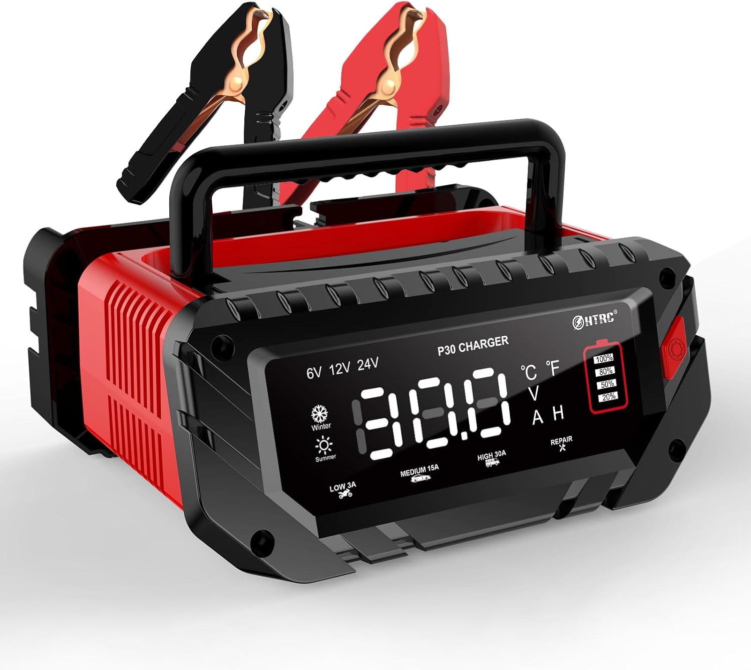 NOEIFEVO 6V 10A/12V 30A/24V 16A Slimme Batterijlader voor Autobatterijen, Motoren, Grasmaaiers, Boten, Geschikt voor Lithium, LiFePO4 en Loodzuurbatterijen (AGM, Gel, MF, EFB, SLA, VRLA, Nat)
