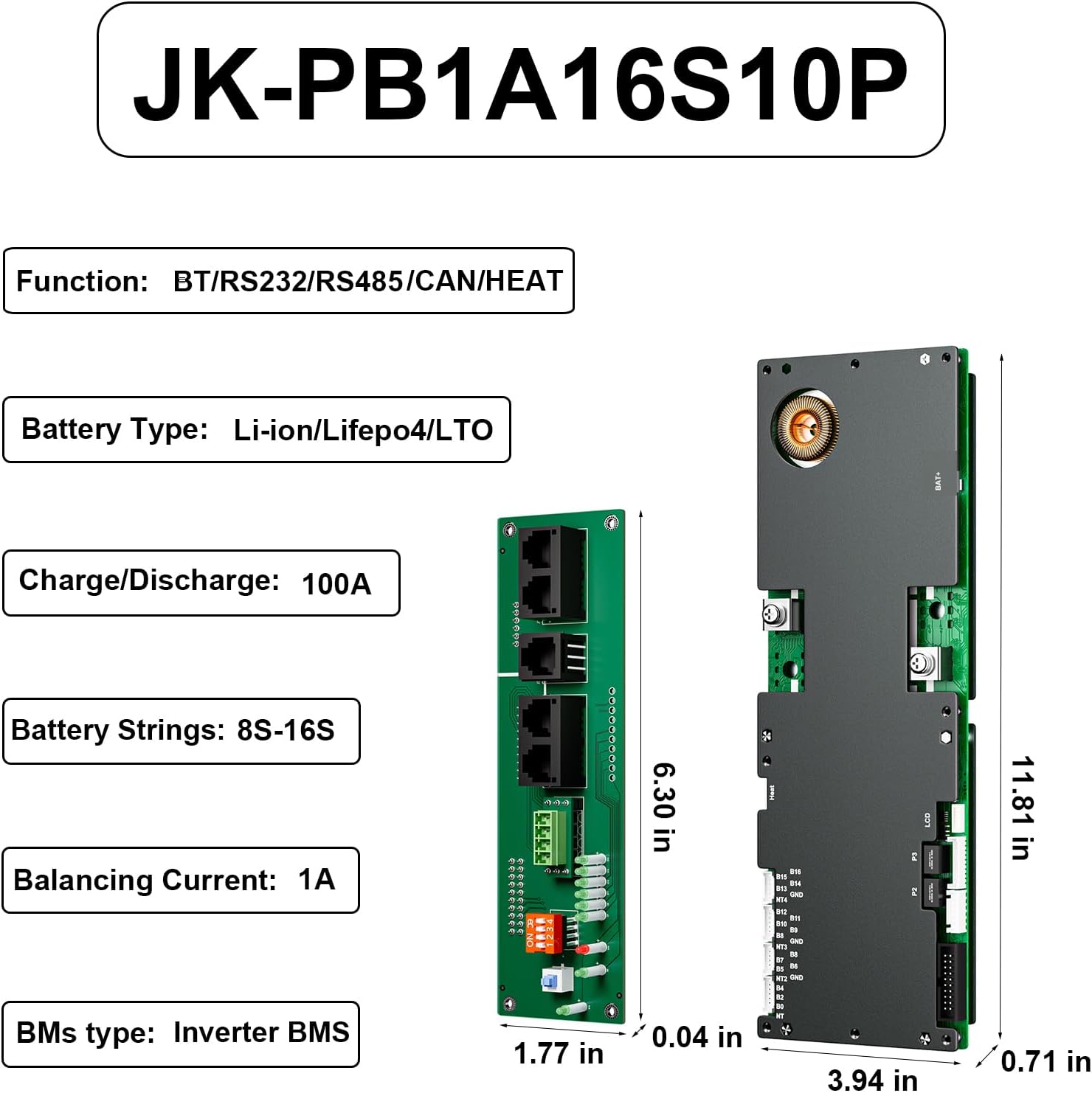 BMS 8S-16S 24V-48V 100A/150A Sistema di accumulo di energia domestica BMS 1A/2A bilanciamento attivo Bluetooth integrato con RS485 CAN per sistema solare