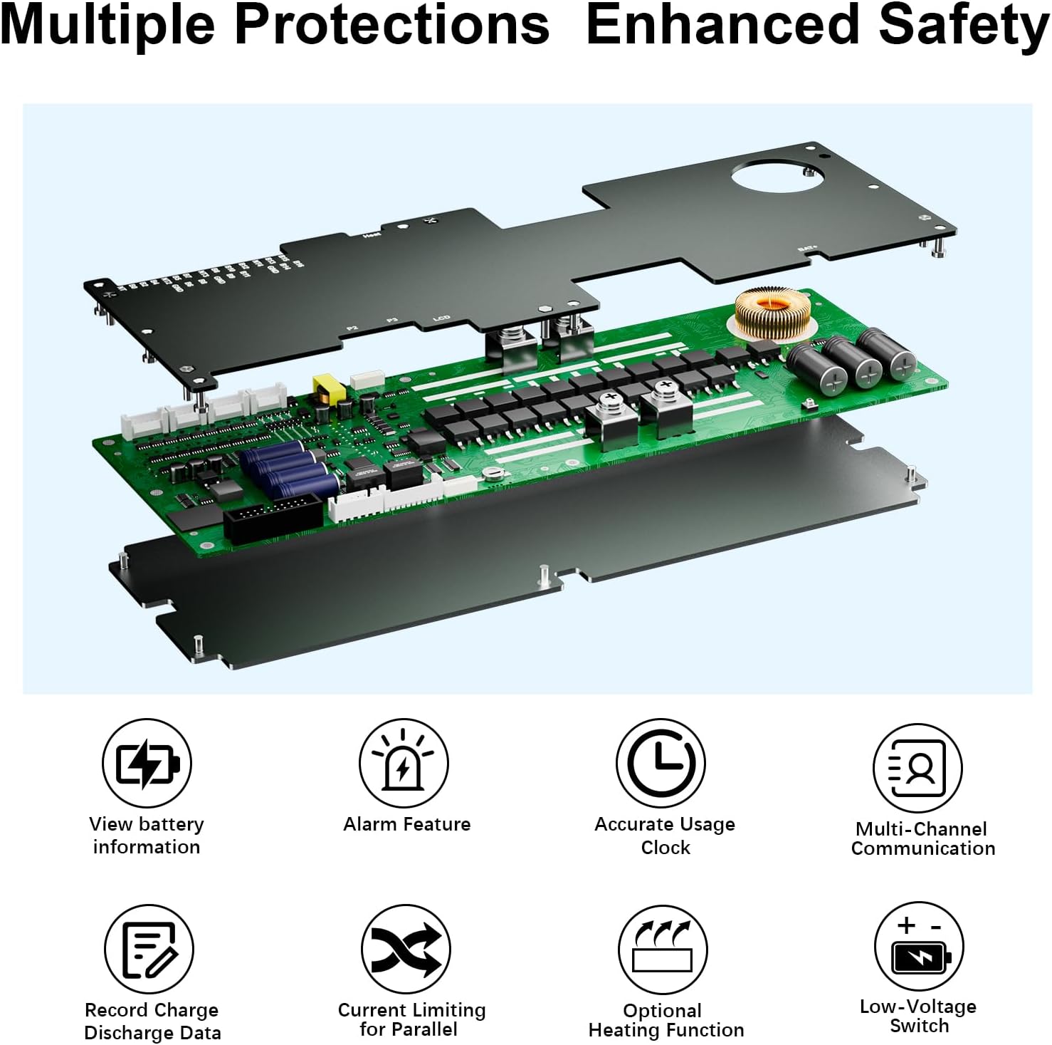 BMS 8S-16S 24V-48V 100A/150A Sistema di accumulo di energia domestica BMS 1A/2A bilanciamento attivo Bluetooth integrato con RS485 CAN per sistema solare