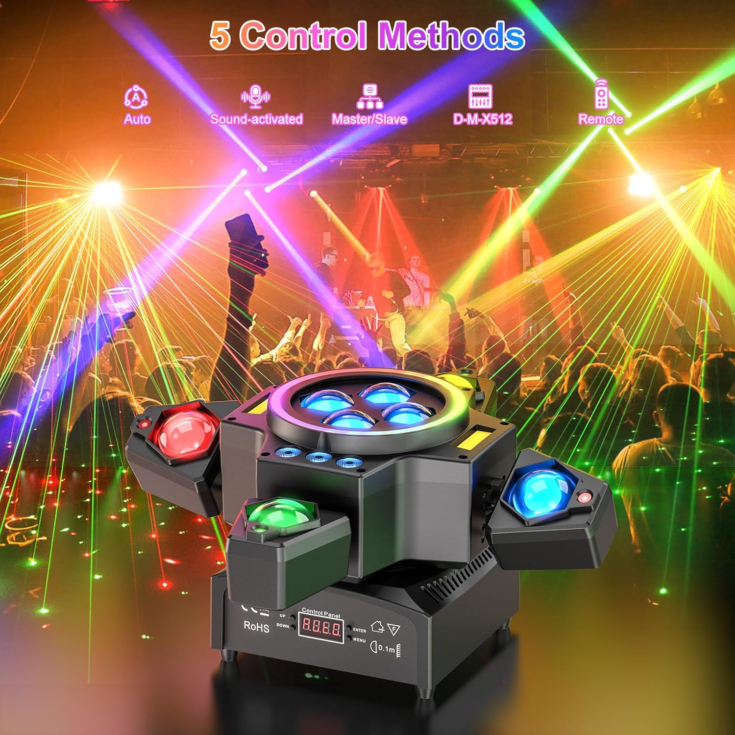 120W scenelys 4-i-1 RGBW moving head lyseffekt laserlys projektor partyslys med fjernkontroll for disco, DJ, bar, bursdagsfest