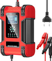 Bilbatterilader, 12V 12A / 24V 6A Blysyre AGM LiFePO4 Batterilader, Kjøretøylader, 7-trinns Smart Batterilader med LED-skjerm for biler, lastebiler, motorsykler, gressklippere.