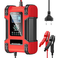 Bilbatterilader, 12V 12A / 24V 6A Blysyre AGM LiFePO4 Batterilader, Kjøretøylader, 7-trinns Smart Batterilader med LED-skjerm for biler, lastebiler, motorsykler, gressklippere.