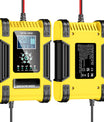 Bilbatterilader, 12V 12A / 24V 6A Blysyre AGM LiFePO4 Batterilader, Kjøretøylader, 7-trinns Smart Batterilader med LED-skjerm for biler, lastebiler, motorsykler, gressklippere.