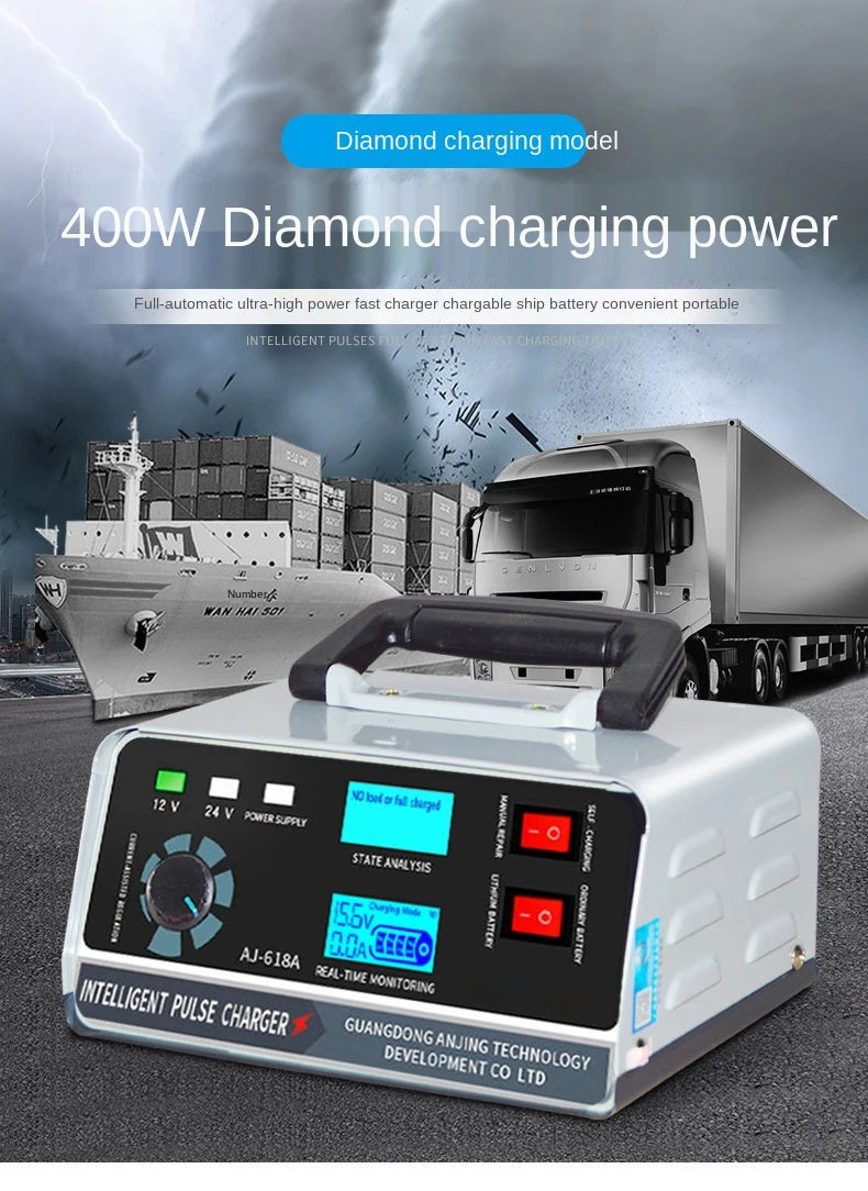Smart batterilader 12V 30A / 24V 15A, bilbatterilader med vedlikehold og smart pulserende reparasjon for bil, lastebil, båt og motorsykkel
